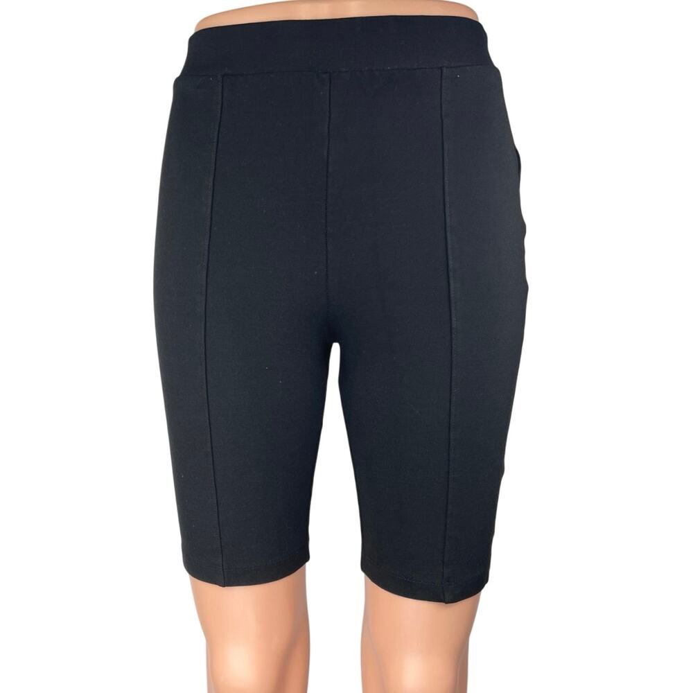 Zara Womens Black High Waist Athletic Workout Cycling Biker Leggings Shorts Sz M